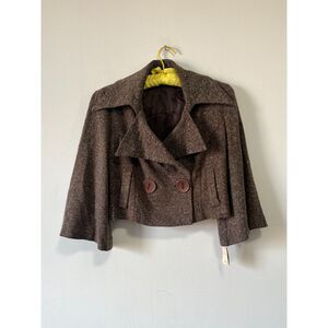 2000s Deadstock Cropped Brown Jacket Large Buttons Exaggerated Collar 70s Style